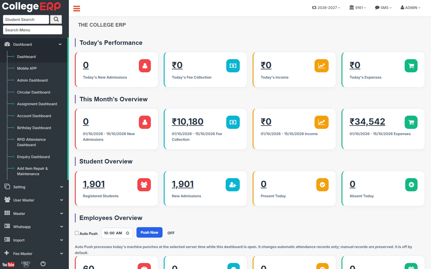 Live College ERP Dashboard